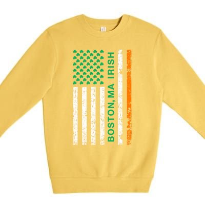 Boston Massachusetts Irish American Patriotic Us Flag Gift Premium Crewneck Sweatshirt