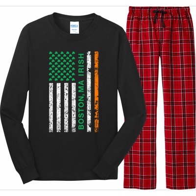 Boston Massachusetts Irish American Patriotic Us Flag Gift Long Sleeve Pajama Set