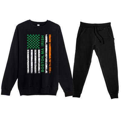 Boston Massachusetts Irish American Patriotic Us Flag Gift Premium Crewneck Sweatsuit Set