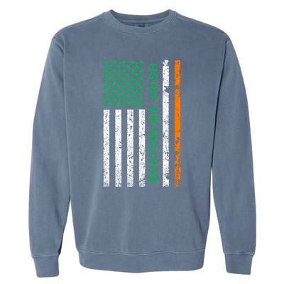 Boston Massachusetts Irish American Patriotic Us Flag Gift Garment-Dyed Sweatshirt