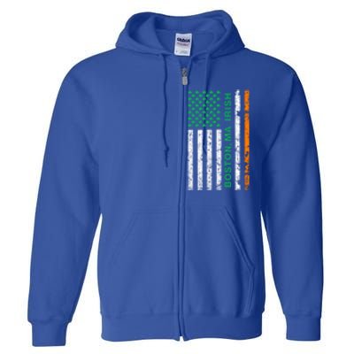 Boston Massachusetts Irish American Patriotic Us Flag Gift Full Zip Hoodie