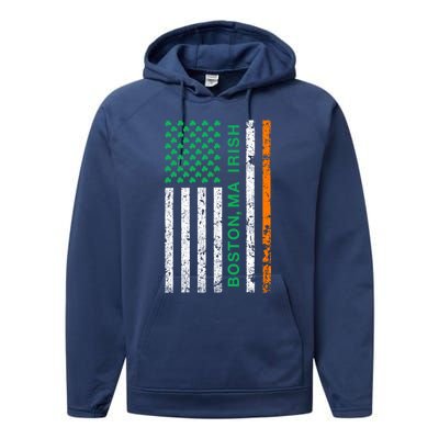 Boston Massachusetts Irish American Patriotic Us Flag Gift Performance Fleece Hoodie