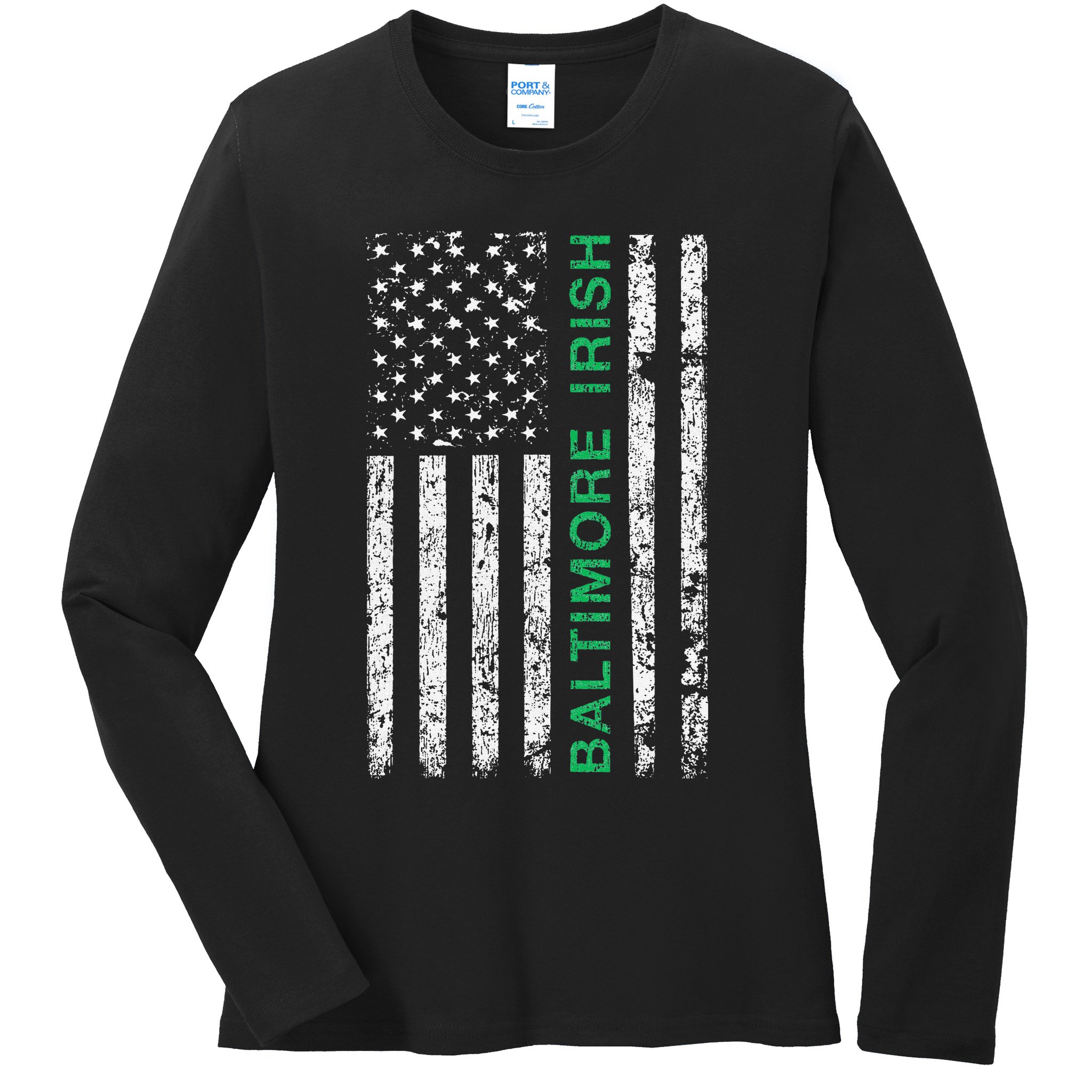 Baltimore Maryland Irish American Ireland US Flag Ladies Long Sleeve Shirt