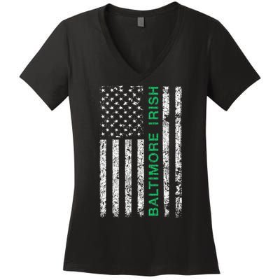 Baltimore Maryland Irish American Ireland US Flag Women's V-Neck T-Shirt