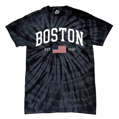 Boston Massachusetts July 4th Us Flag Retro Throwback Tie-Dye T-Shirt