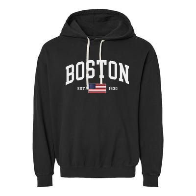 Boston Massachusetts July 4th Us Flag Retro Throwback Garment-Dyed Fleece Hoodie