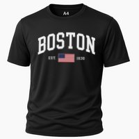 Boston Massachusetts July 4th Us Flag Retro Throwback Cooling Performance Crew T-Shirt