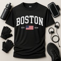 Boston Massachusetts July 4th Us Flag Retro Throwback Cooling Performance Crew T-Shirt