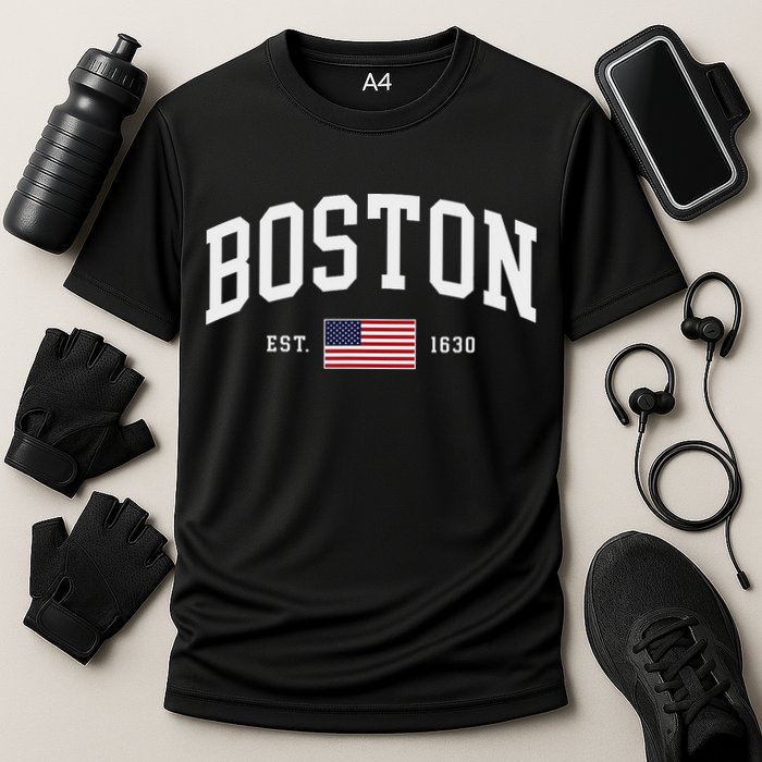 Boston Massachusetts July 4th Us Flag Retro Throwback Cooling Performance Crew T-Shirt