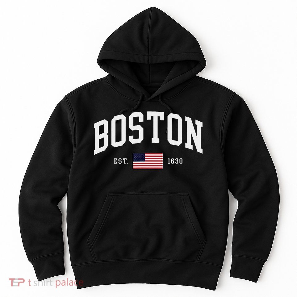 Boston Massachusetts July 4th Us Flag Retro Throwback Hoodie
