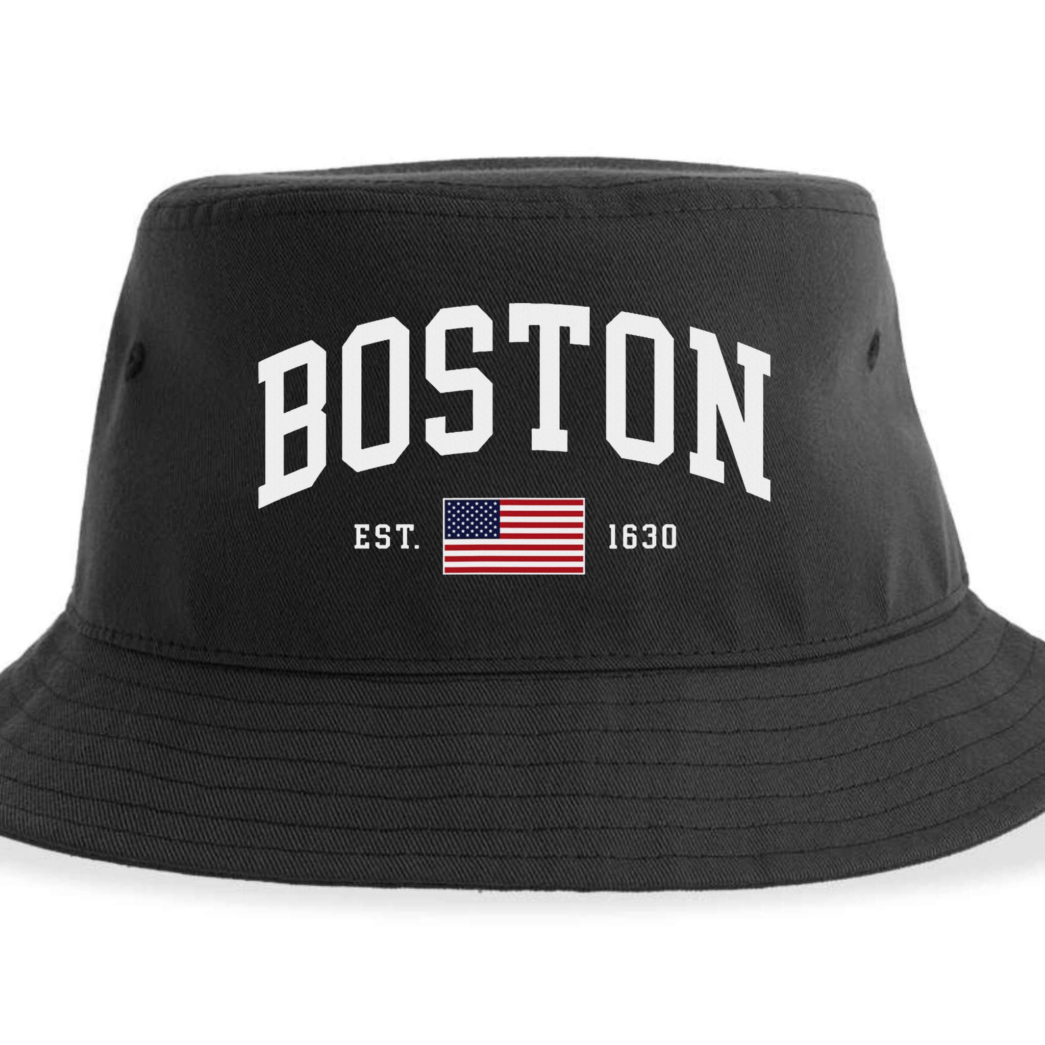 Boston Massachusetts July 4th Us Flag Retro Throwback Sustainable Bucket Hat