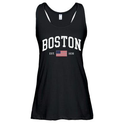 Boston Massachusetts July 4th Us Flag Retro Throwback Ladies Essential Flowy Tank