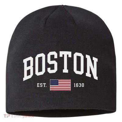 Boston Massachusetts July 4th Us Flag Retro Throwback Sustainable Beanie