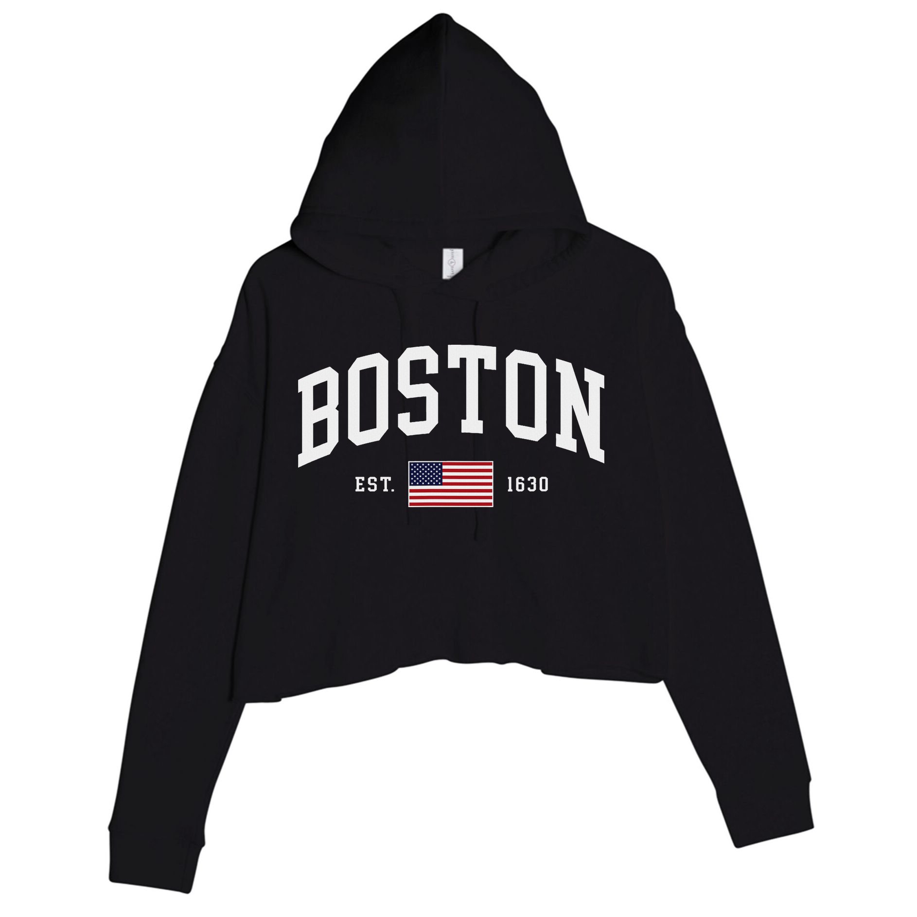 Boston Massachusetts July 4th Us Flag Retro Throwback Crop Fleece Hoodie