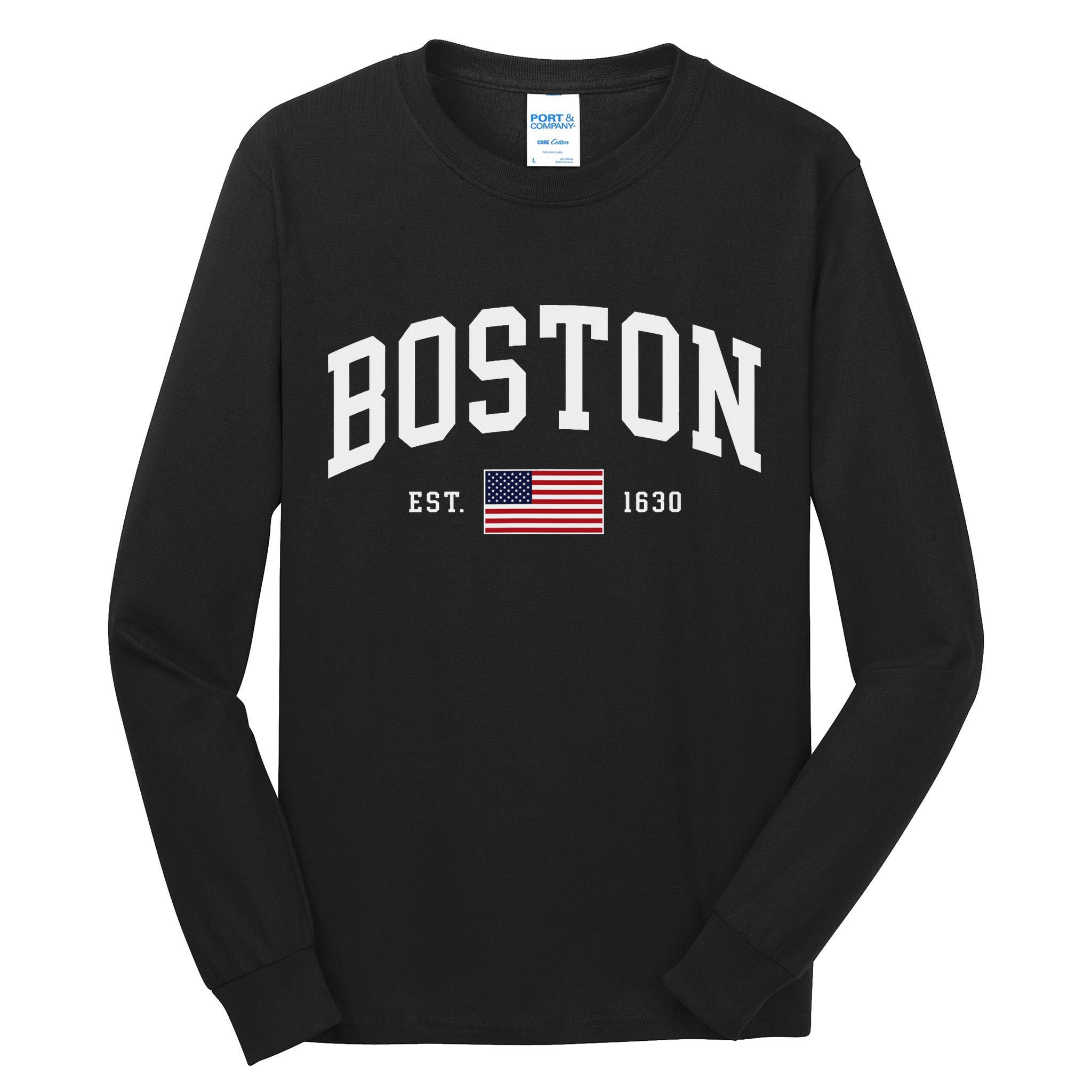 Boston Massachusetts July 4th Us Flag Retro Throwback Tall Long Sleeve T-Shirt