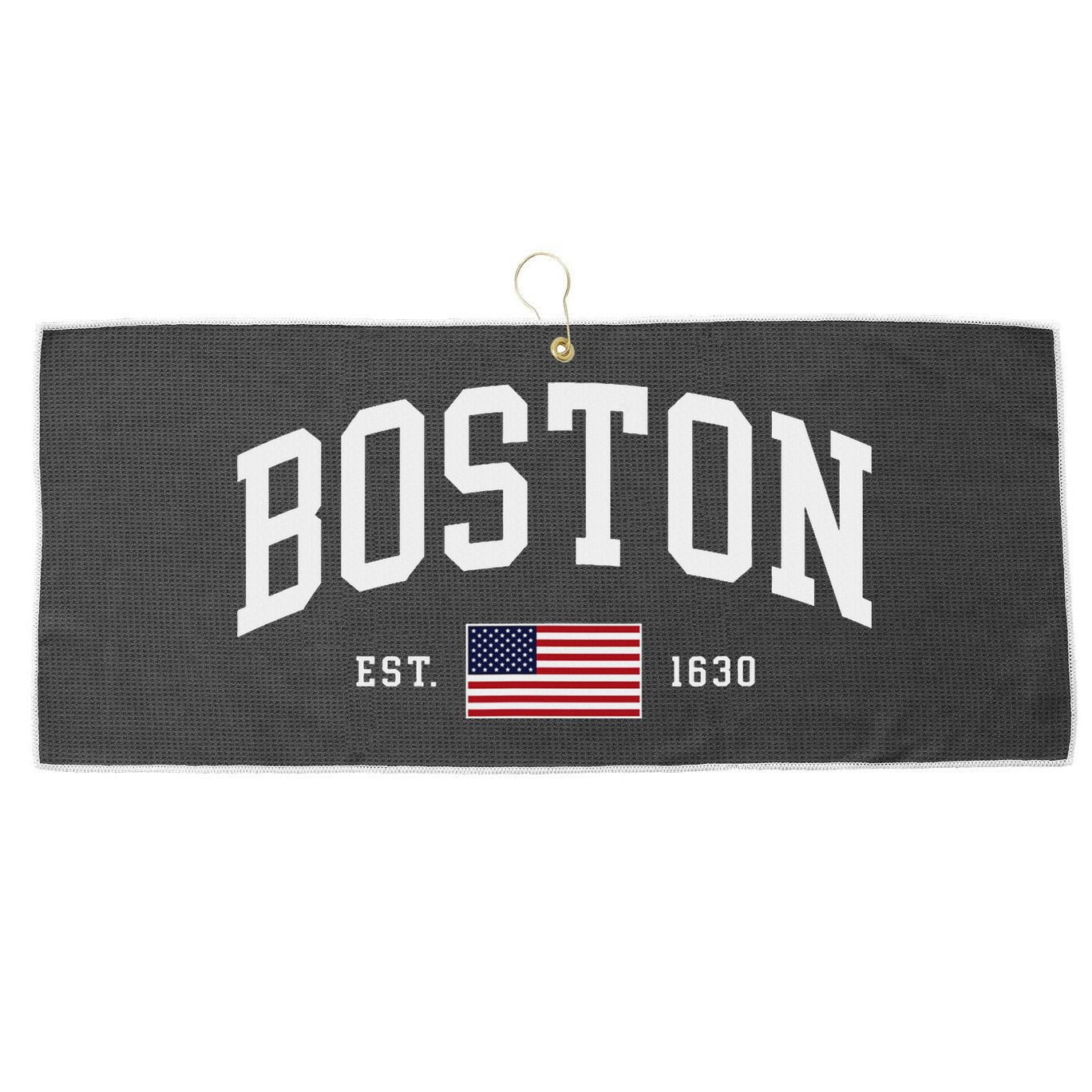 Boston Massachusetts July 4th Us Flag Retro Throwback Large Microfiber Waffle Golf Towel