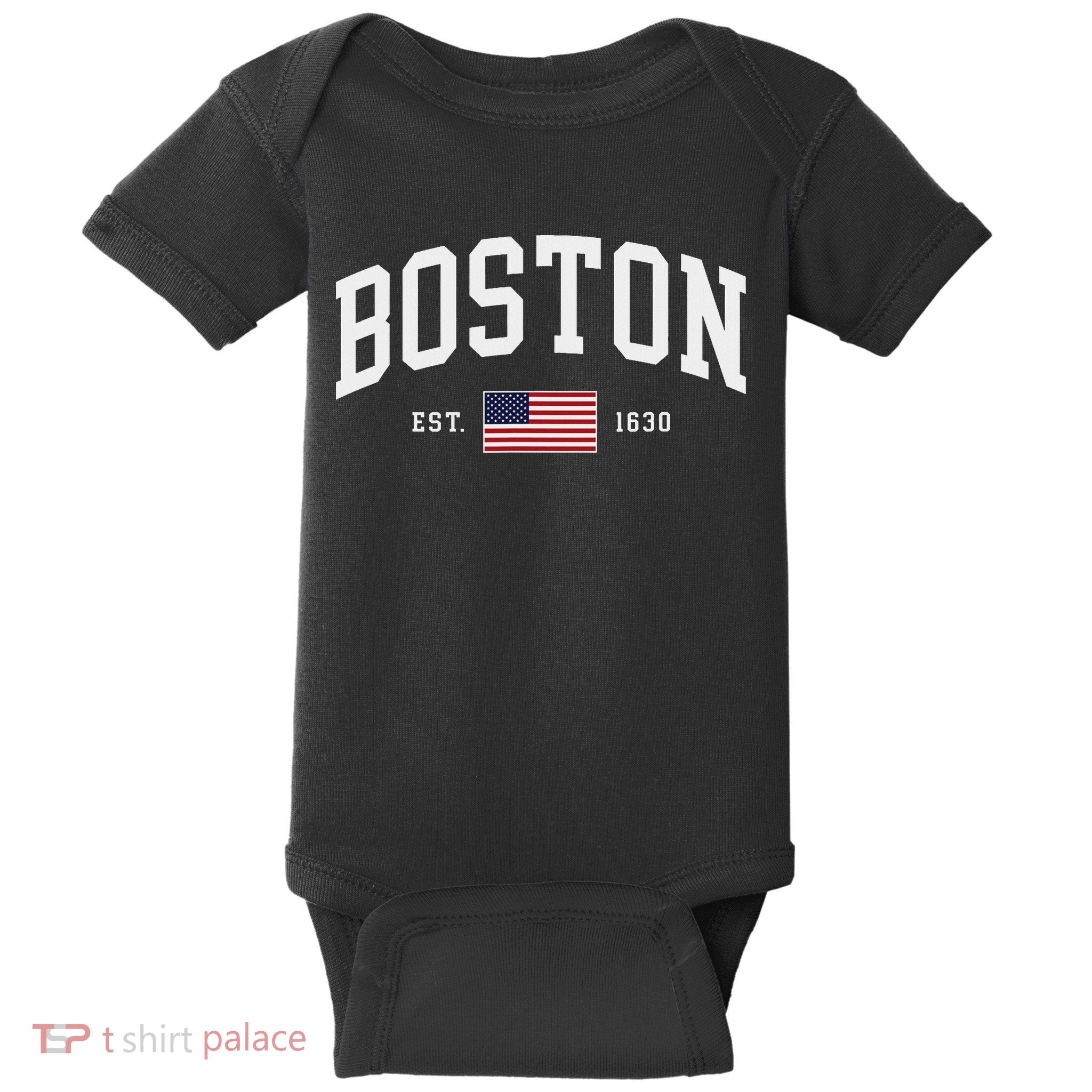 Boston Massachusetts July 4th Us Flag Retro Throwback Baby Bodysuit