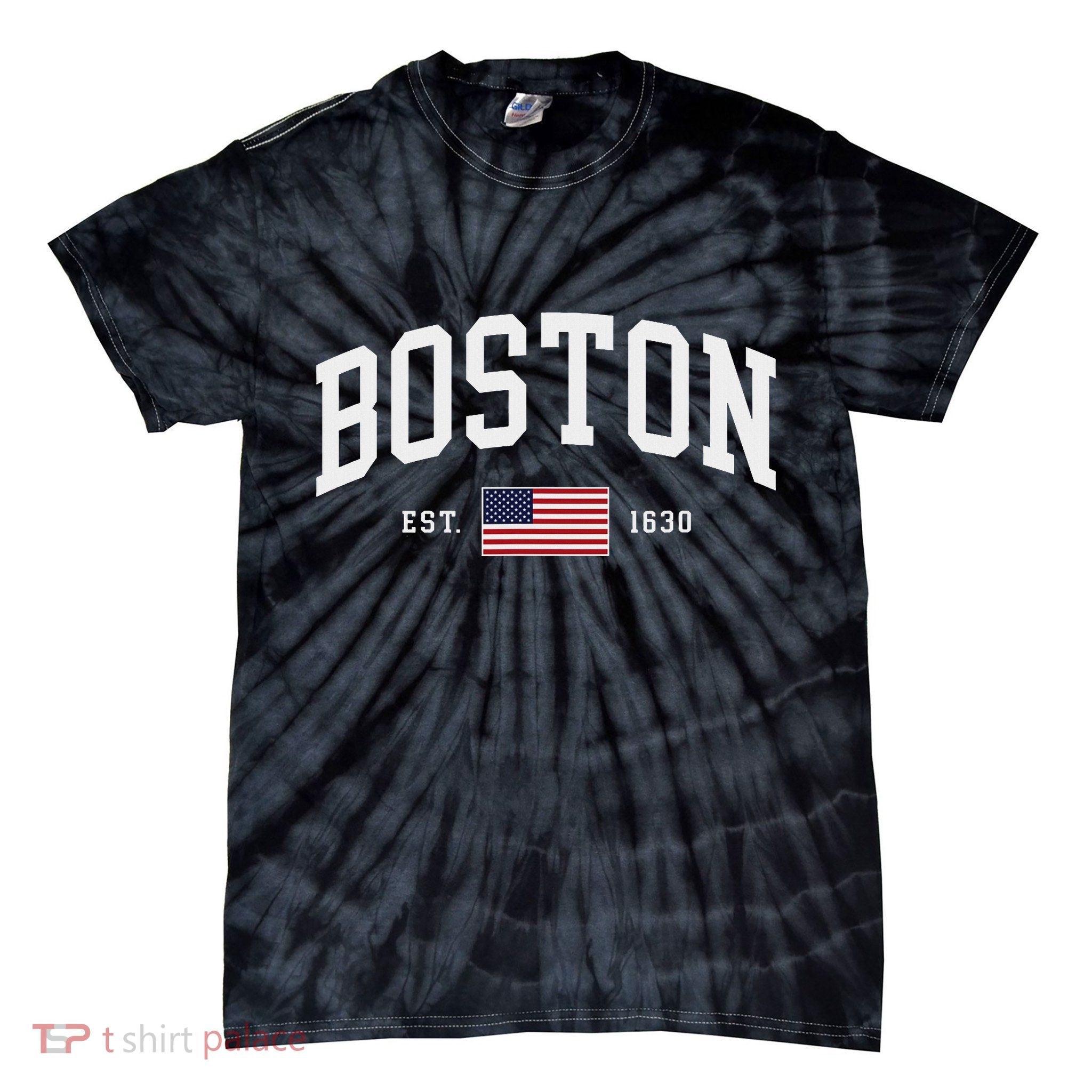 Boston Massachusetts July 4th Us Flag Retro Throwback Tie-Dye T-Shirt
