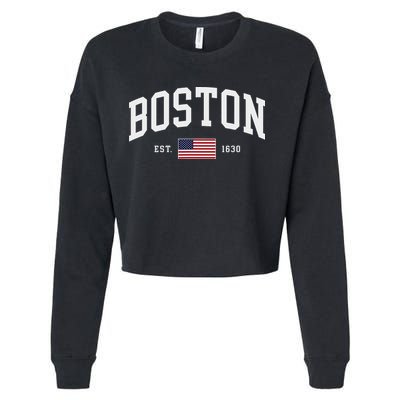Boston Massachusetts July 4th Us Flag Retro Throwback Cropped Pullover Crew