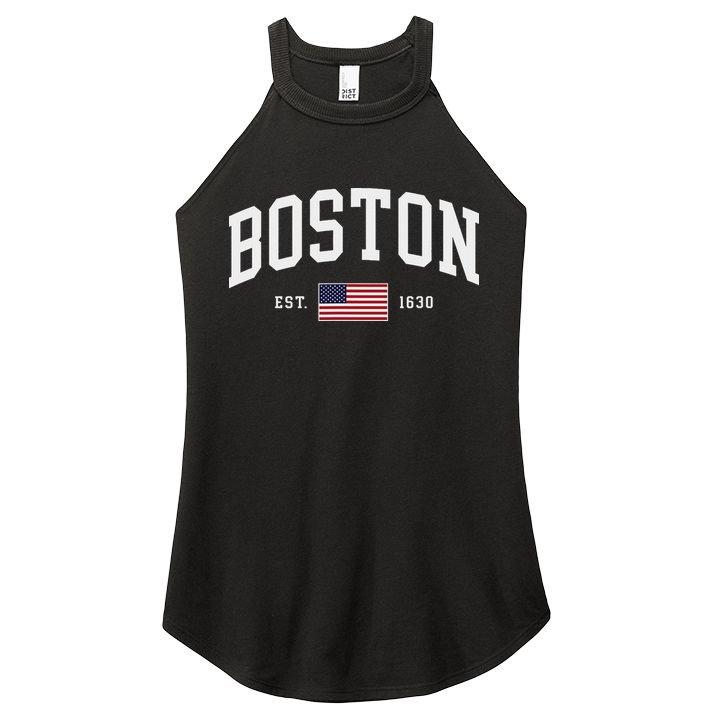 Boston Massachusetts July 4th Us Flag Retro Throwback Women's Perfect Tri Rocker Tank