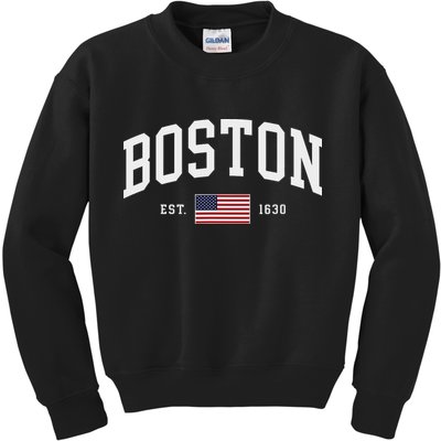 Boston Massachusetts July 4th Us Flag Retro Throwback Kids Sweatshirt