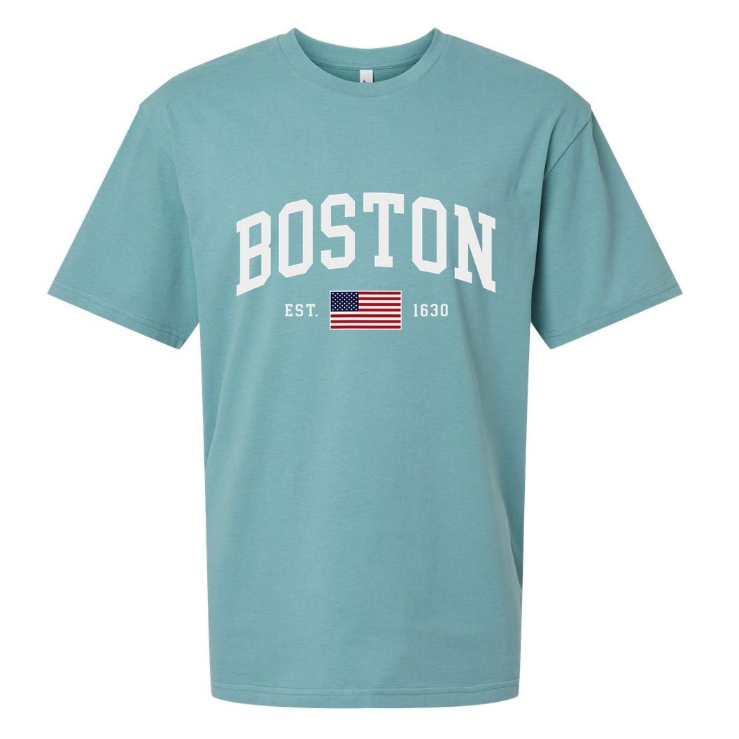 Boston Massachusetts July 4th Us Flag Retro Throwback Sueded Cloud Jersey T-Shirt