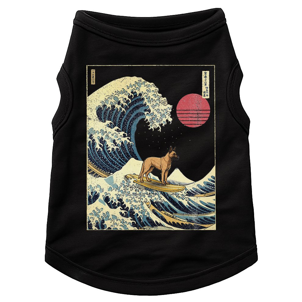 Belgian Malinois Japanese Kanagawa Wave Funny Surf Dog Doggie Tank