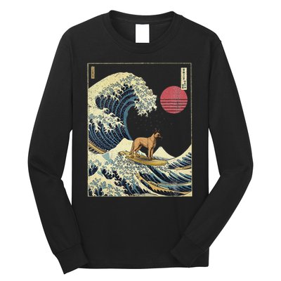Belgian Malinois Japanese Kanagawa Wave Funny Surf Dog Long Sleeve Shirt