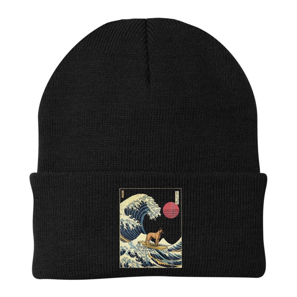 Belgian Malinois Japanese Kanagawa Wave Funny Surf Dog Beanie