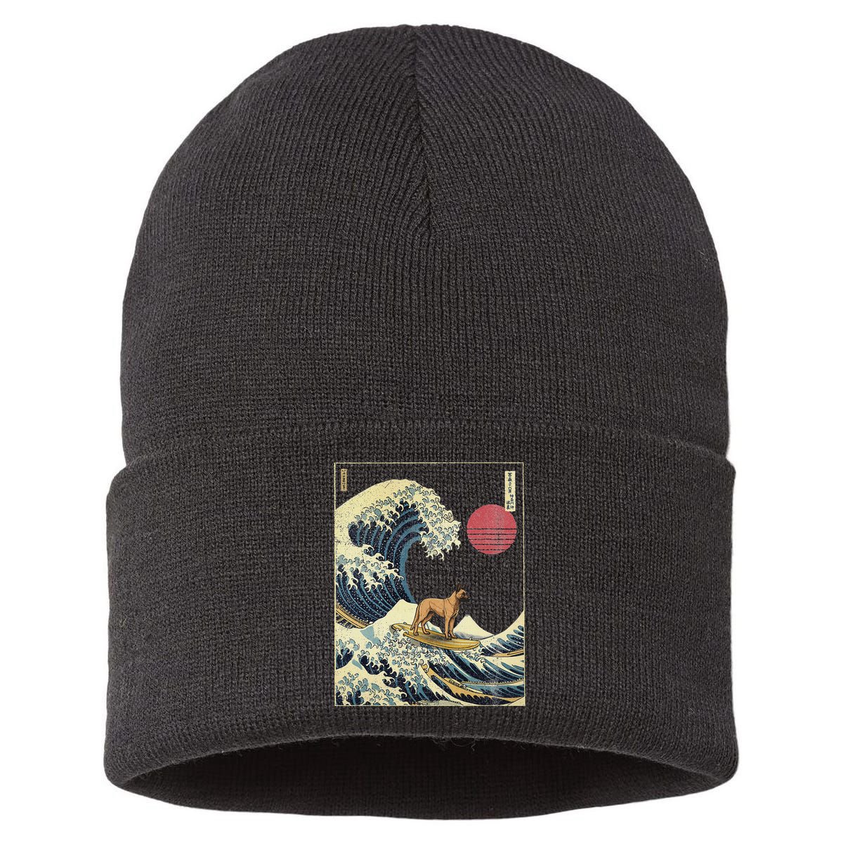 Belgian Malinois Japanese Kanagawa Wave Funny Surf Dog Sustainable Knit Beanie