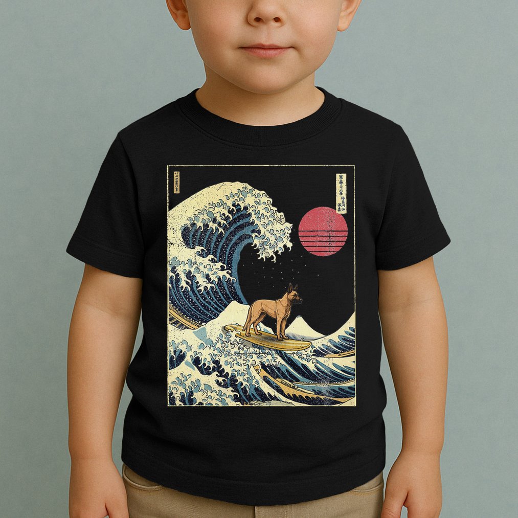 Belgian Malinois Japanese Kanagawa Wave Funny Surf Dog Toddler T-Shirt