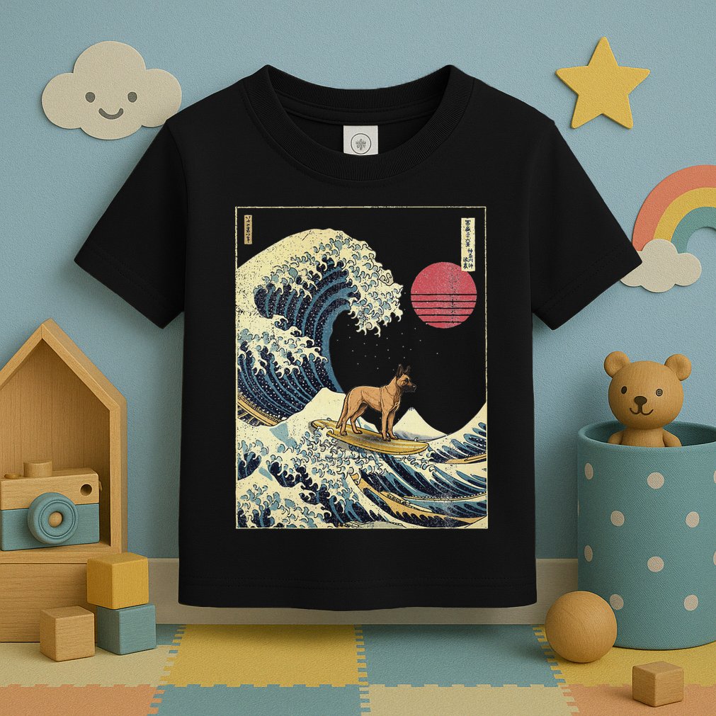 Belgian Malinois Japanese Kanagawa Wave Funny Surf Dog Toddler T-Shirt
