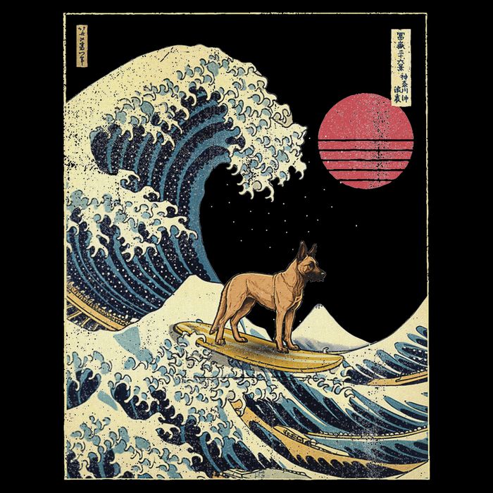 Belgian Malinois Japanese Kanagawa Wave Funny Surf Dog Toddler T-Shirt