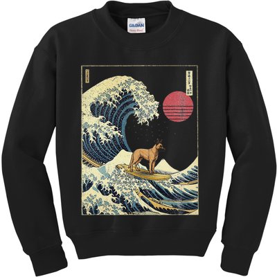 Belgian Malinois Japanese Kanagawa Wave Funny Surf Dog Kids Sweatshirt