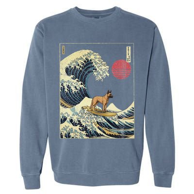 Belgian Malinois Japanese Kanagawa Wave Funny Surf Dog Garment-Dyed Sweatshirt