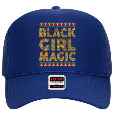 Black Magic Kente Afro Juneteenth Black History Month Gift High Crown Mesh Back Trucker Hat