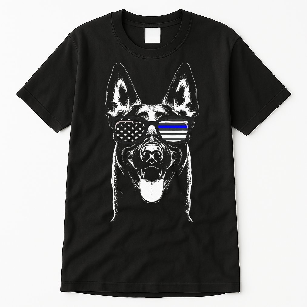 Belgian Malinois K9 Unit Thin Blue Line Flag Police Gift Tall T-Shirt