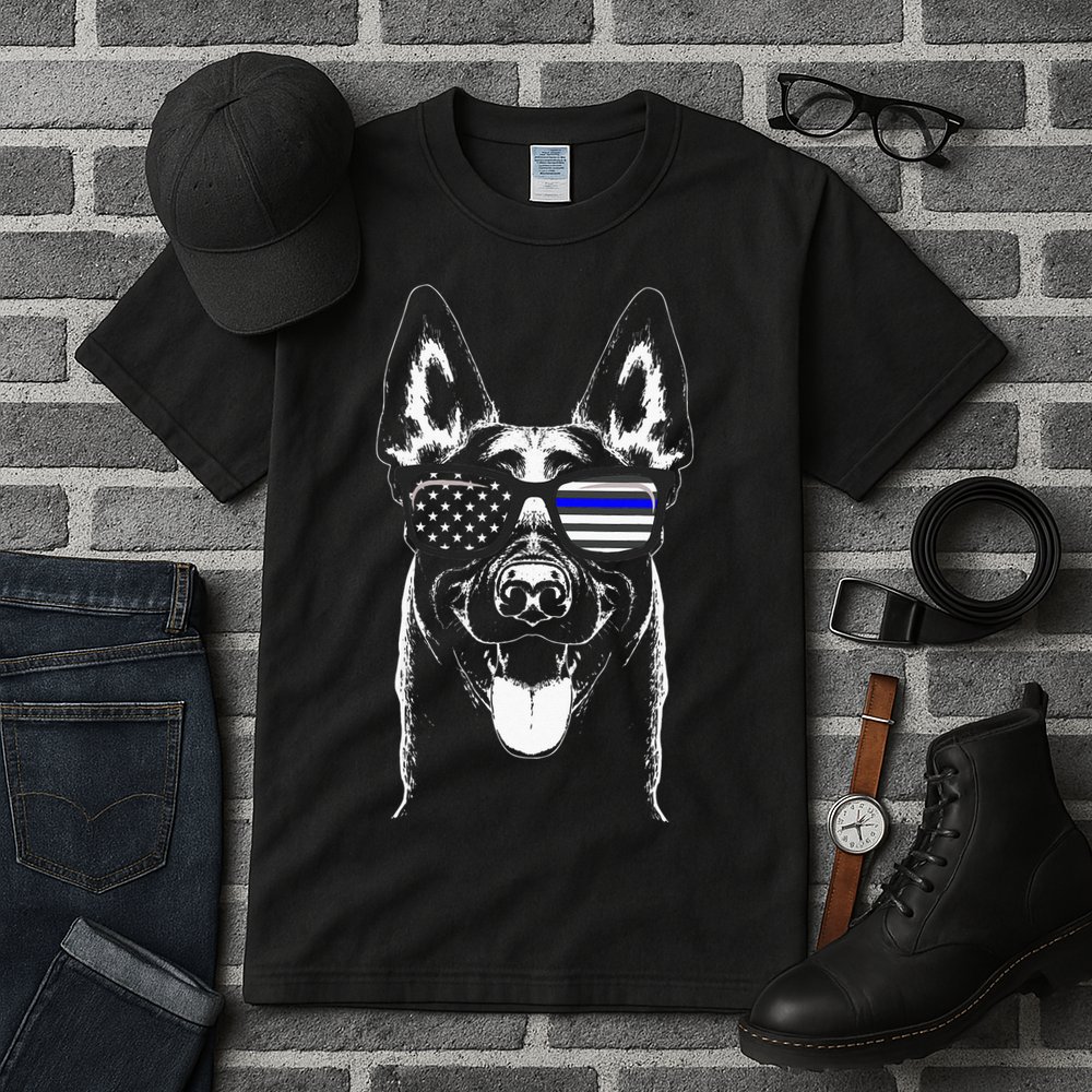 Belgian Malinois K9 Unit Thin Blue Line Flag Police Gift Tall T-Shirt