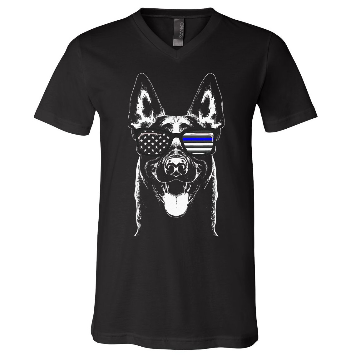 Belgian Malinois K9 Unit Thin Blue Line Flag Police Gift V-Neck T-Shirt