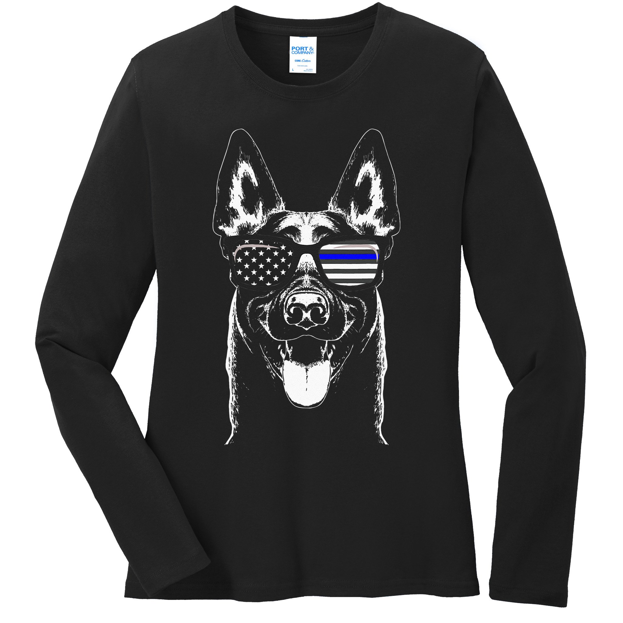 Belgian Malinois K9 Unit Thin Blue Line Flag Police Gift Ladies Long Sleeve Shirt