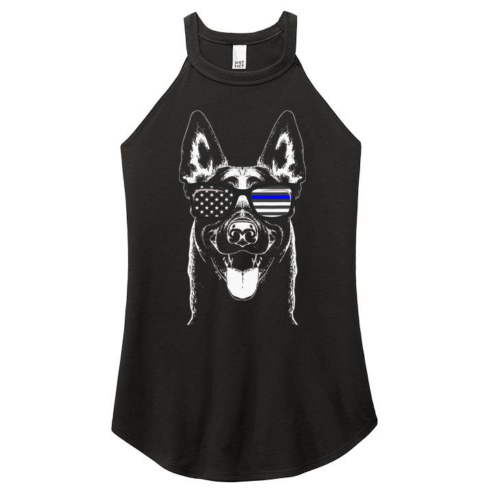 Belgian Malinois K9 Unit Thin Blue Line Flag Police Gift Women's Perfect Tri Rocker Tank
