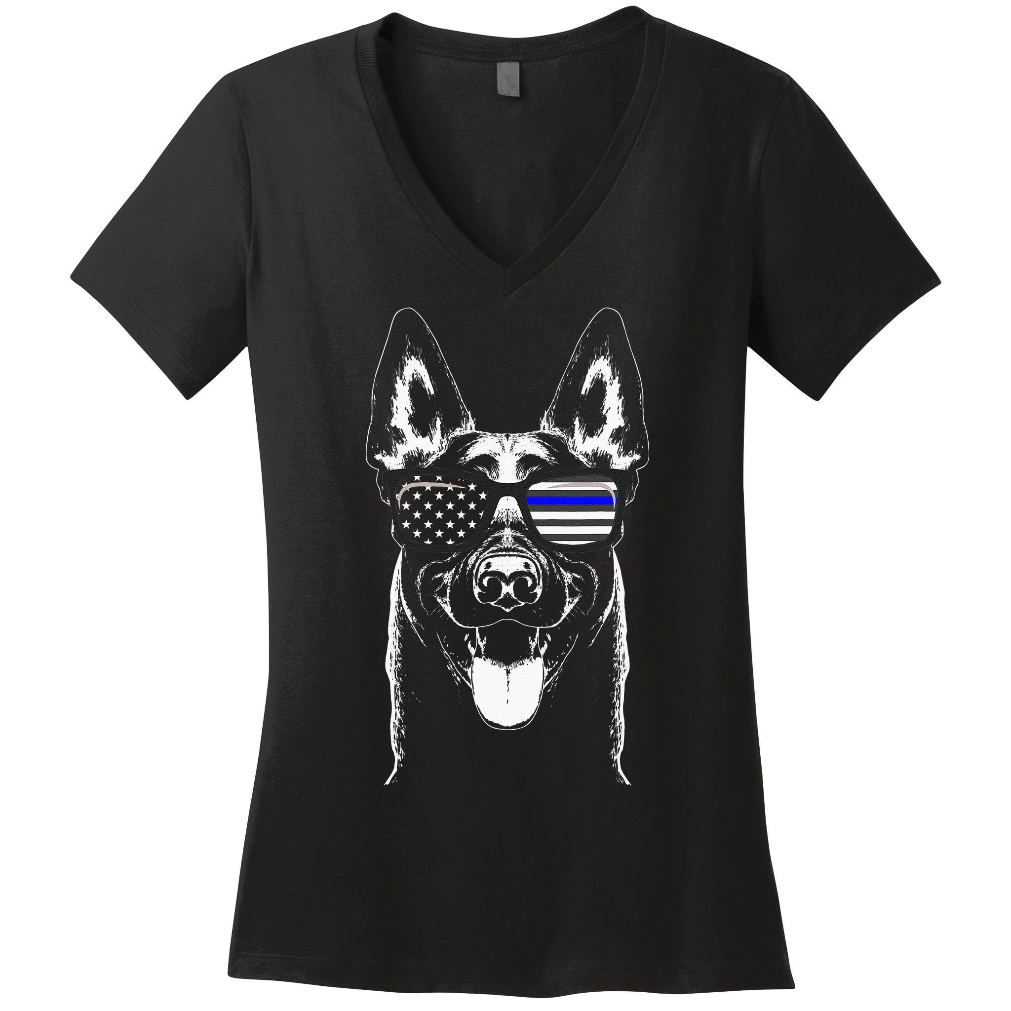 Belgian Malinois K9 Unit Thin Blue Line Flag Police Gift Women's V-Neck T-Shirt