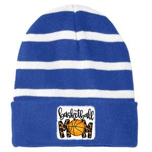 Basketball Mom Leopard Basketball Mama Striped Beanie with Solid Band