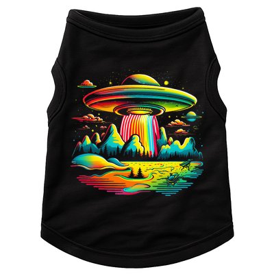 Bright Mountain Lake Camping Visitor UFO Alien Retro Doggie Tank