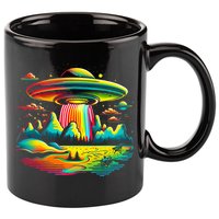Bright Mountain Lake Camping Visitor UFO Alien Retro 11oz C Handle Ceramic Mug