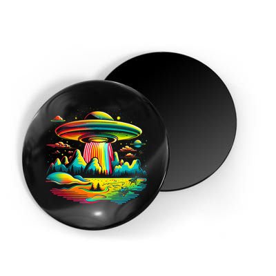 Bright Mountain Lake Camping Visitor UFO Alien Retro Magnet