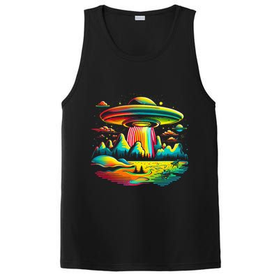 Bright Mountain Lake Camping Visitor UFO Alien Retro PosiCharge Competitor Tank