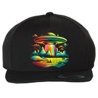 Bright Mountain Lake Camping Visitor UFO Alien Retro Wool Snapback Cap