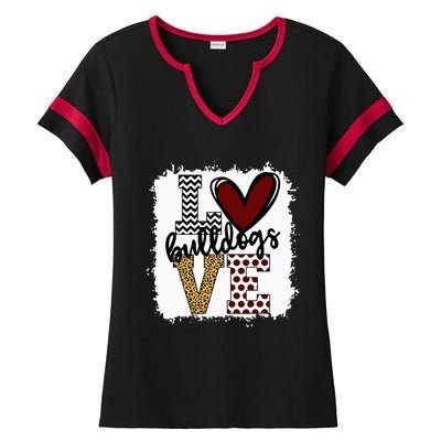 Bulldogs Mascot Love School Spirit Fantastic Gifts Ladies Halftime Notch Neck Tee