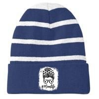 Bleached Mom Life Soccer Mom Leopard Messy Soccer Ball Striped Beanie with Solid Band